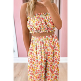 Trendsi chic boho beachwear set with floral print strapless top and matching high-waisted pants