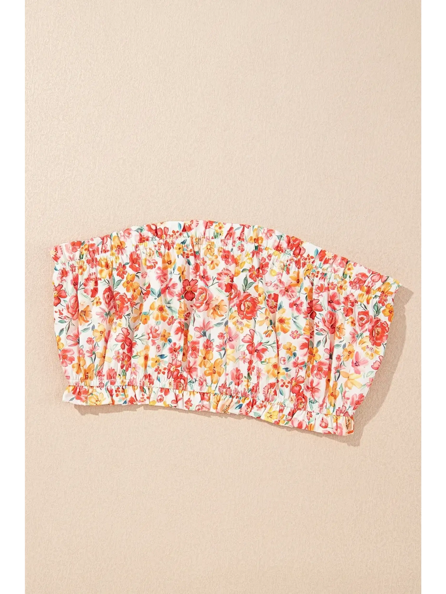 Trendsi chic boho beachwear set featuring floral patterned top with elastic details