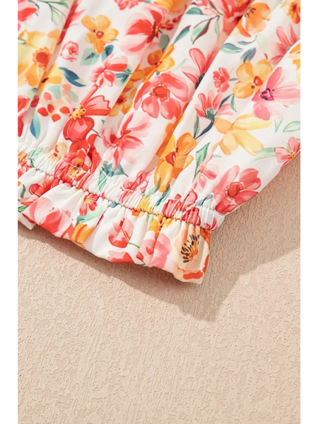 Close-up of floral fabric cuff detail on chic boho beachwear set pants by Trendsi