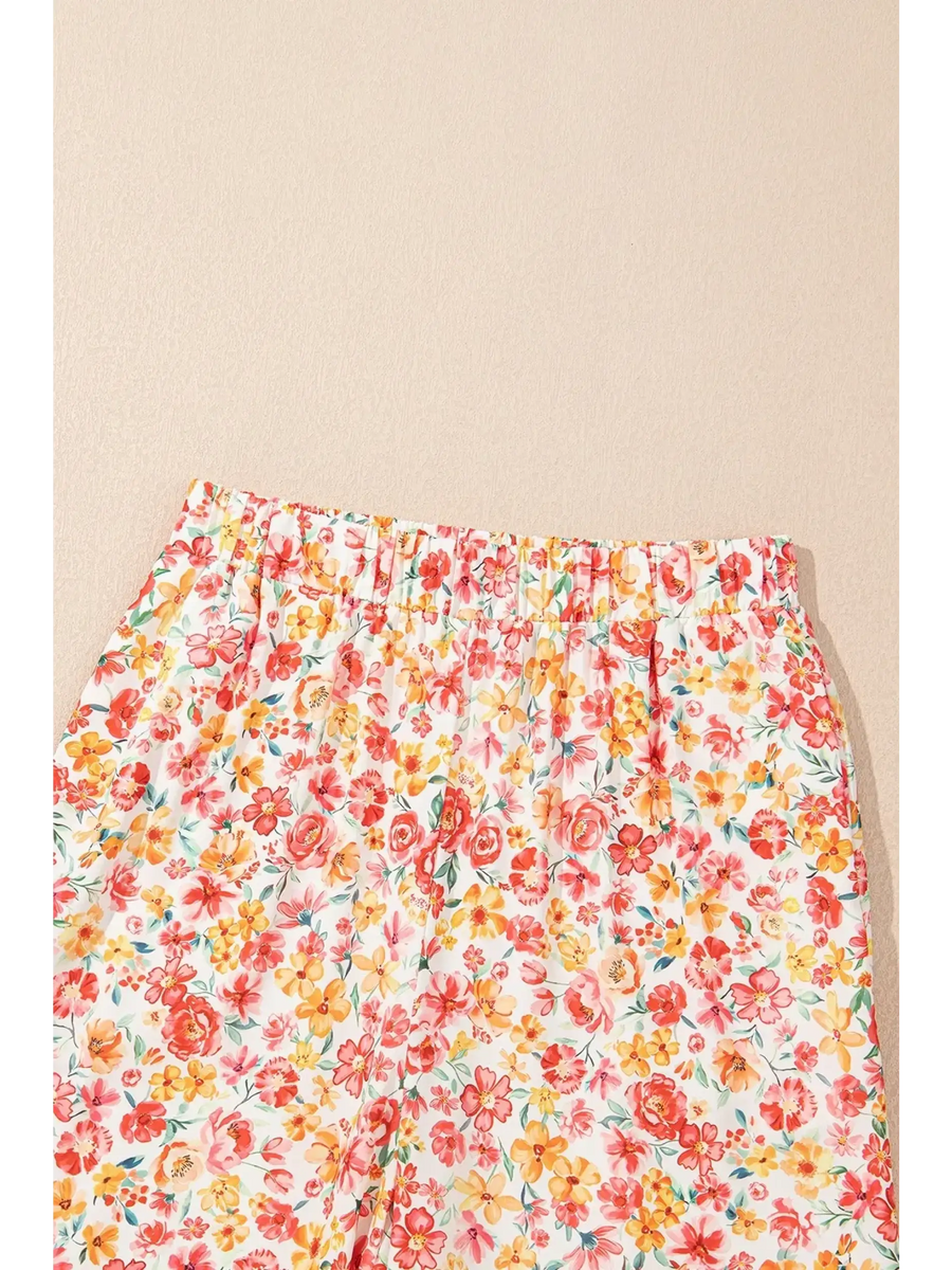 Trendsi chic boho beachwear set pants with colorful floral print and elastic waistband