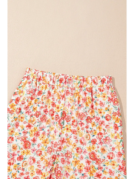 Trendsi chic boho beachwear set pants with colorful floral print and elastic waistband