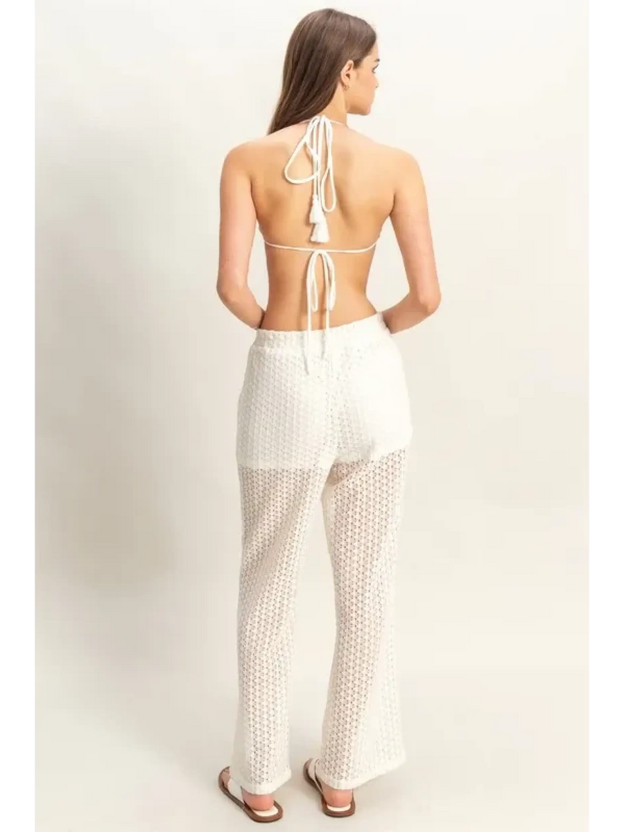 Trendsi chic cover up set for poolside featuring white sheer textured pants and matching top