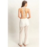 Trendsi chic cover up set for poolside featuring white sheer textured pants and matching top