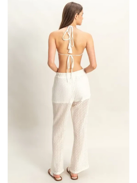 Trendsi chic cover up set for poolside featuring white sheer textured pants and matching top