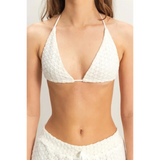 Trendsi white textured chic cover up set for poolside with triangle bikini top and matching shorts