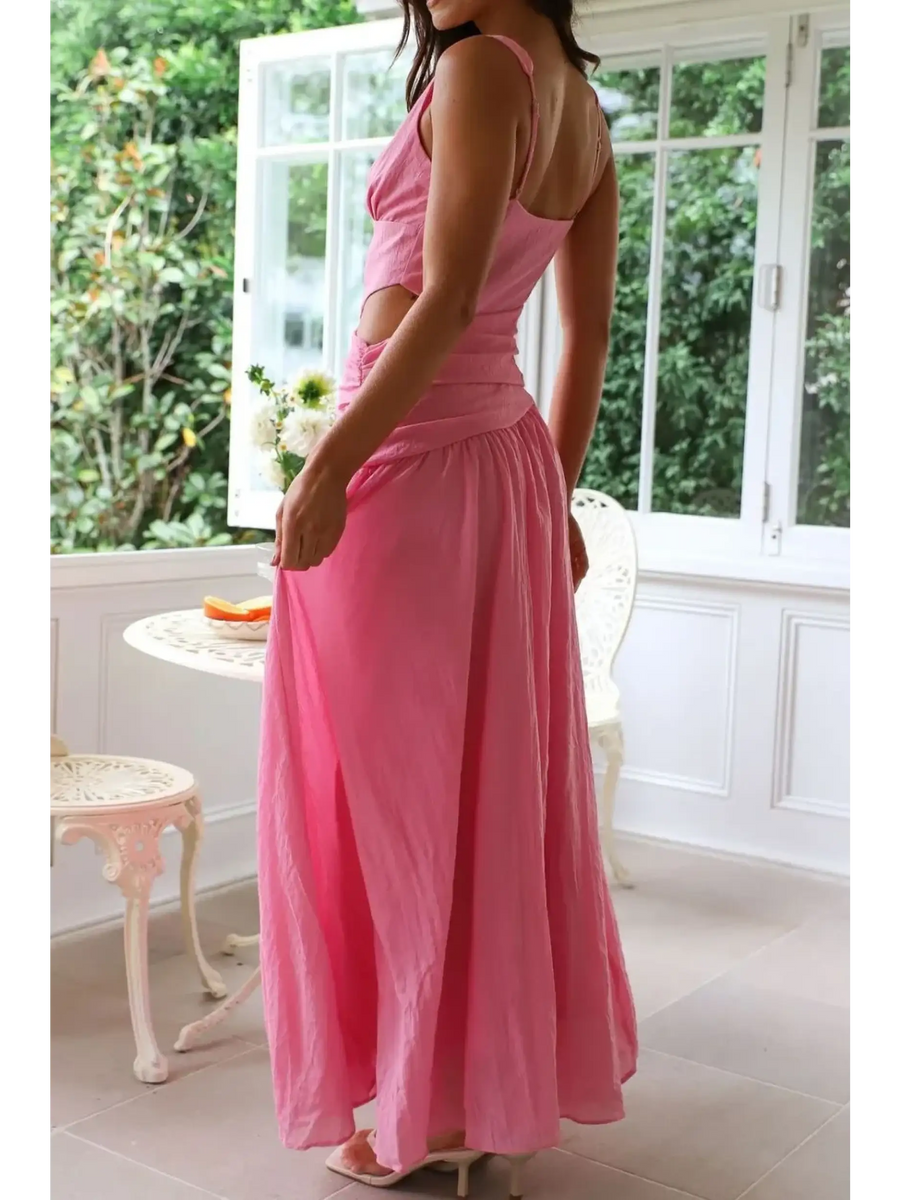 Trendsi pink chic cutout dress for women maxi dress with flowing skirt and sleeveless design