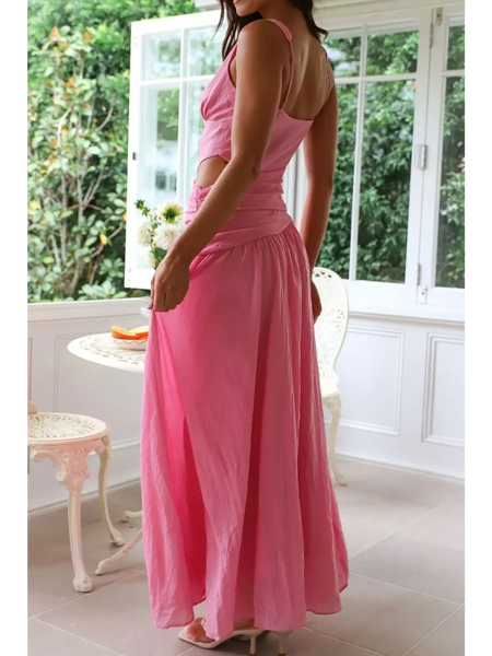 Trendsi pink chic cutout dress for women maxi dress with flowing skirt and sleeveless design