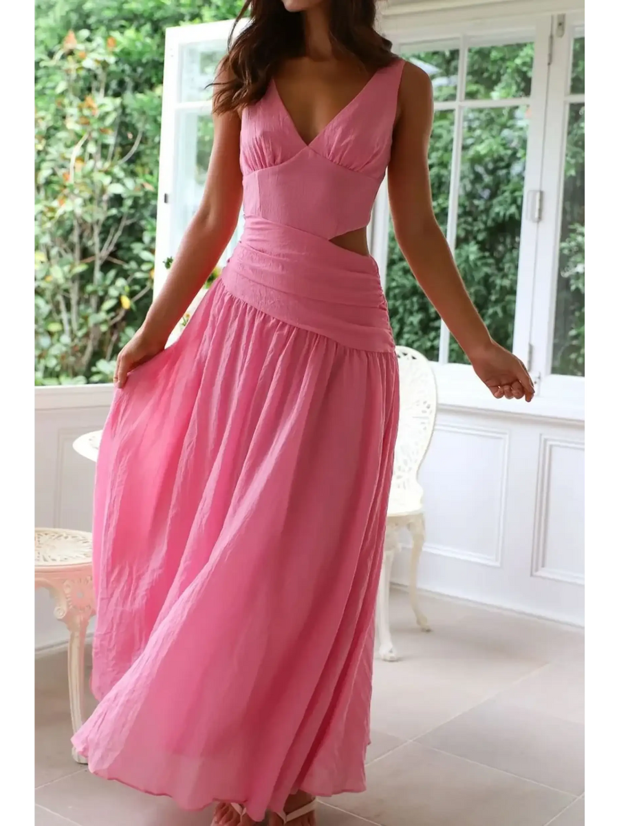 Trendsi pink chic cutout dress for women with sleeveless design and flowing maxi skirt
