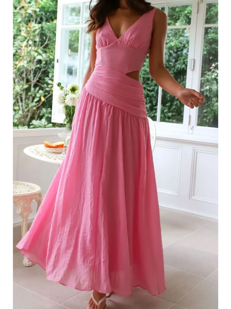 Trendsi pink chic cutout dress for women maxi dress with sleeveless design and flowing skirt