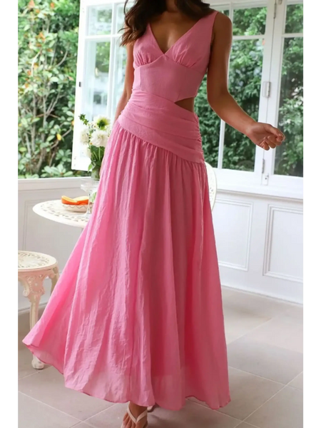 Trendsi pink chic cutout dress for women maxi dress with sleeveless design and flowing skirt