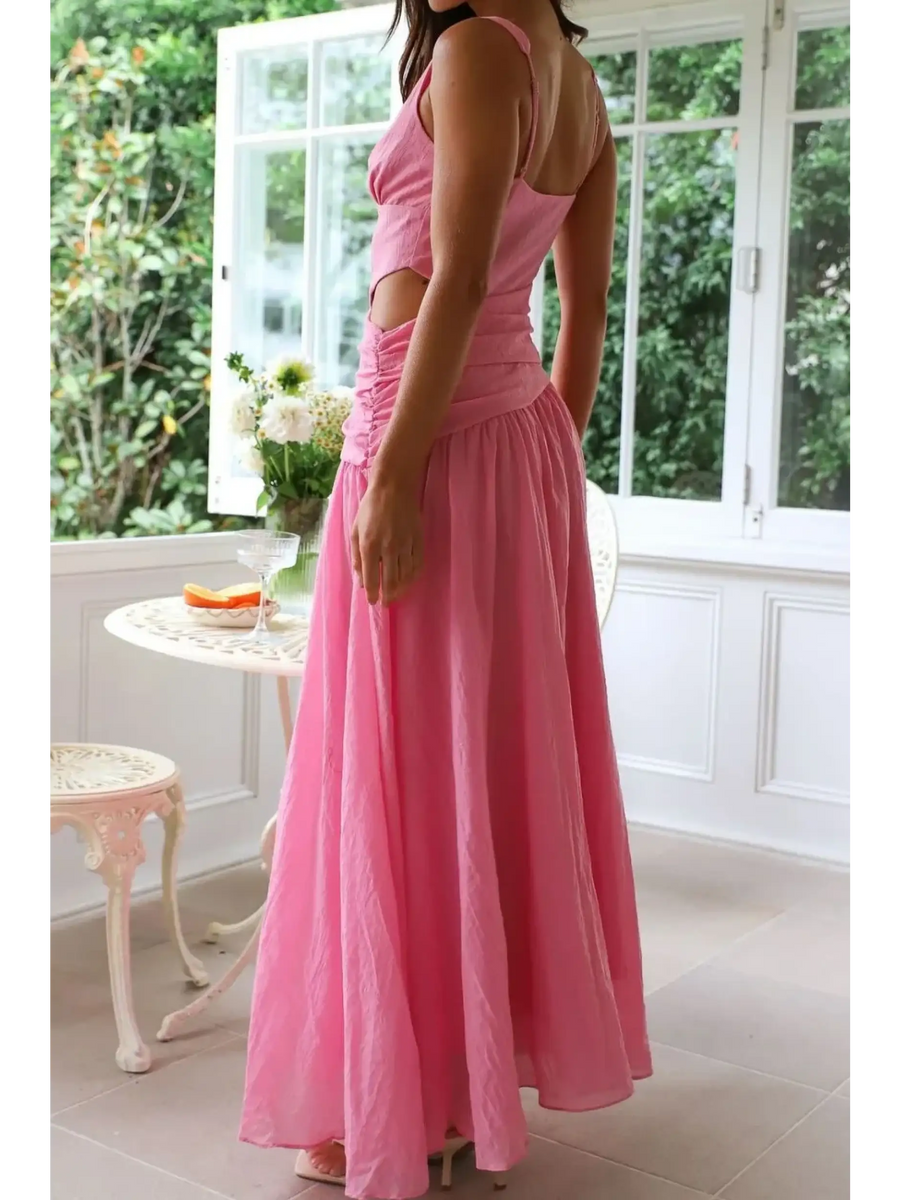 Trendsi pink maxi chic cutout dress for women with sleeveless design and flowing skirt