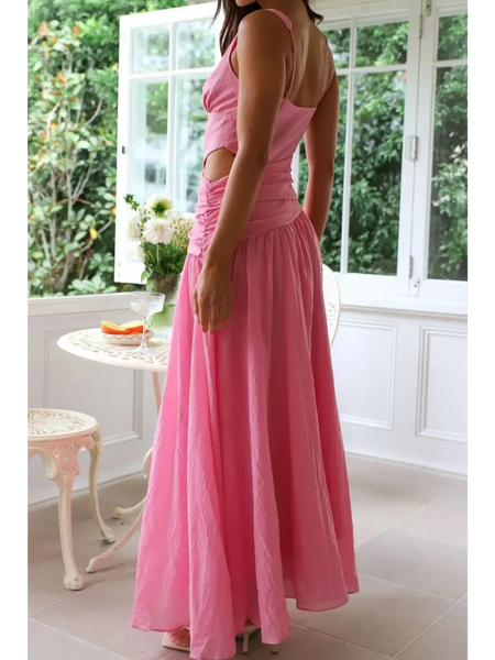 Trendsi pink maxi chic cutout dress for women with sleeveless design and flowing skirt