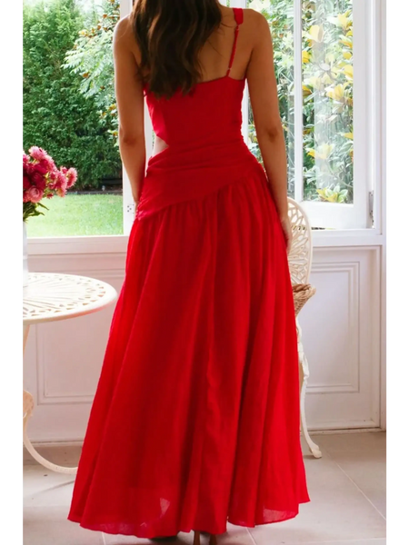 Trendsi red maxi dress with spaghetti straps and back cutouts chic cutout dress for women