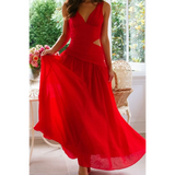 Red maxi dress by Trendsi featuring a chic cutout dress for women with sleeveless design and flowing skirt