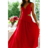Trendsi chic cutout dress for women in red maxi length with sleeveless design and side cutout detail
