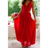 Trendsi red maxi dress featuring a chic cutout dress for women with sleeveless design and flowing skirt