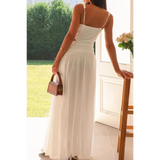 Trendsi chic cutout dress for women white maxi dress with spaghetti straps and flowy skirt