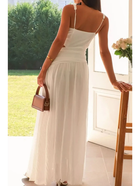 Trendsi chic cutout dress for women white maxi dress with spaghetti straps and flowy skirt