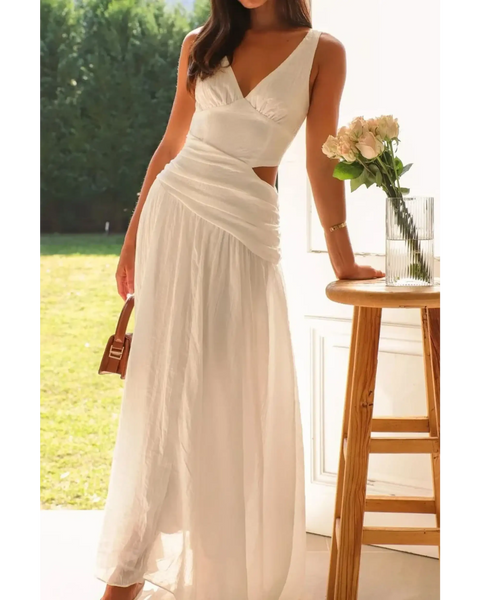 Trendsi chic cutout dress for women in white maxi style with sleeveless design and side waist cutouts