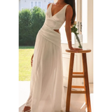 Trendsi chic cutout dress for women white maxi dress with sleeveless design and flowy skirt