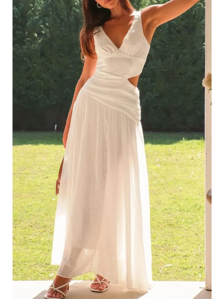 Trendsi white maxi chic cutout dress for women with sleeveless design and flowy skirt