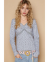 Trendsi chic long sleeve beachwear shirt in light gray with floral pattern and lace details
