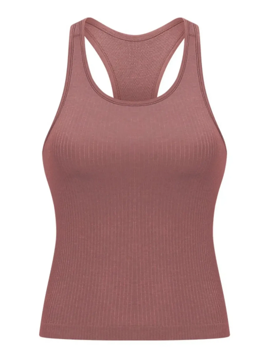 Trendsi chic racerback yoga tank for women in mauve ribbed fabric active tank