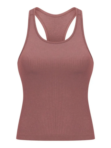 Trendsi chic racerback yoga tank for women in mauve ribbed fabric active tank