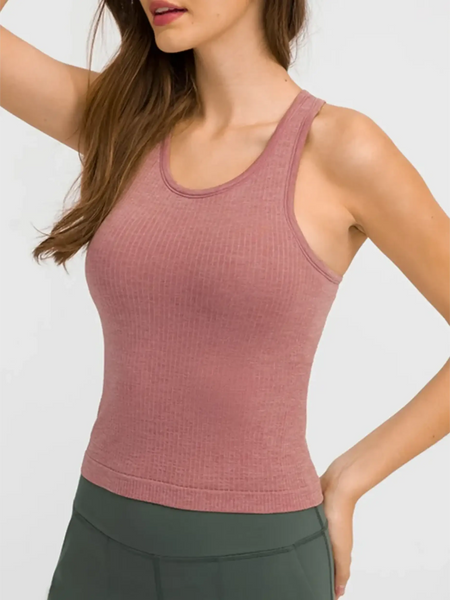 Trendsi chic racerback yoga tank for women in dusty rose with ribbed texture