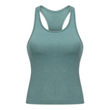 chic racerback yoga tank for women in muted green with ribbed texture and fitted design