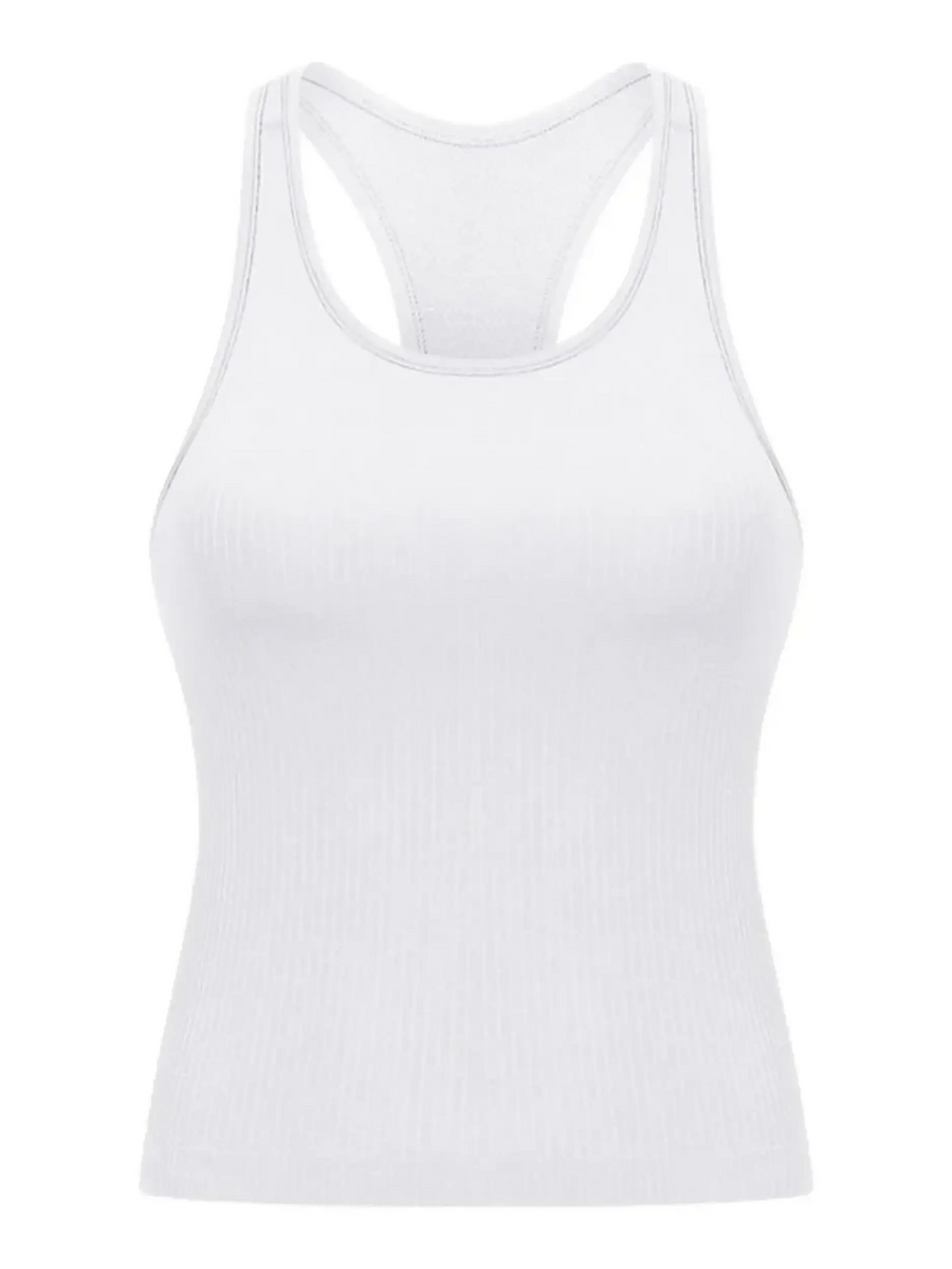 Trendsi chic racerback yoga tank for women in white with soft, stretchy fabric