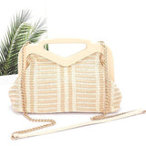 Babe Beachwear chic resort evening handbags in woven beige with gold chain strap