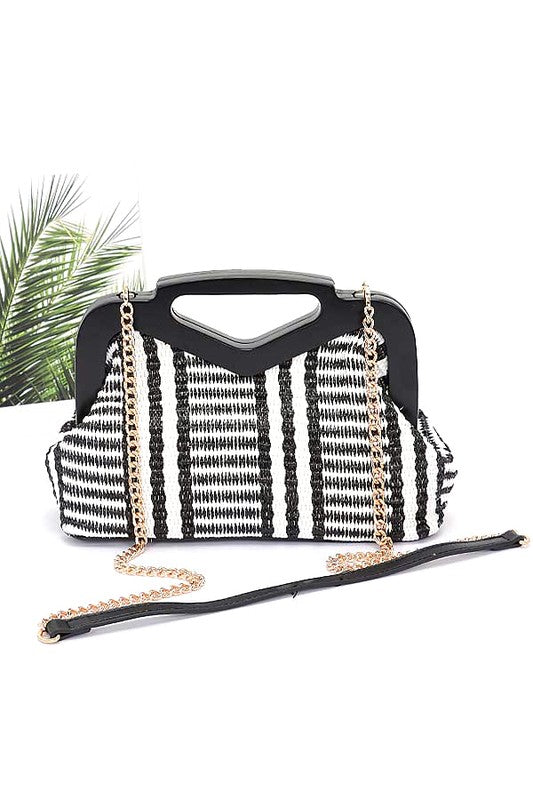 Babe Beachwear chic resort evening handbags black and white striped bag with gold chain strap