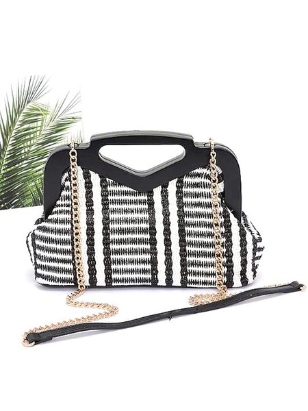 Babe Beachwear chic resort evening handbags black and white striped bag with gold chain strap