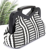 Babe Beachwear black and white striped bag with geometric handle chic resort evening handbags