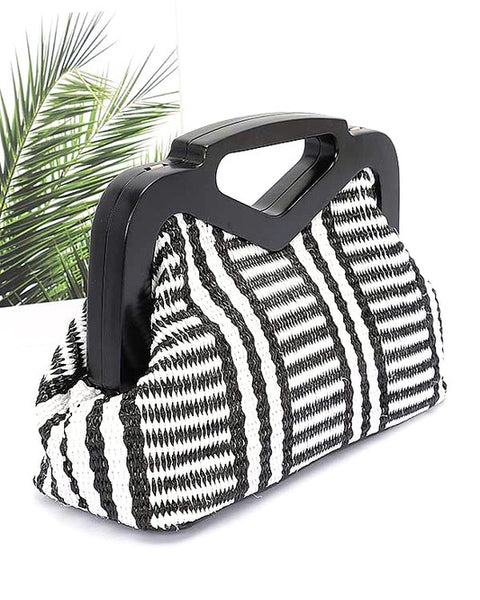 Babe Beachwear black and white striped bag with geometric handle chic resort evening handbags