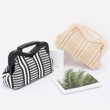 Babe Beachwear chic resort evening handbags in black and beige striped design with unique handles