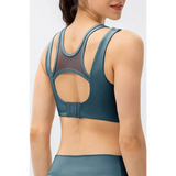 Babe Beachwear active tank chic summer exercise crop top in blue with mesh back and secure clasp