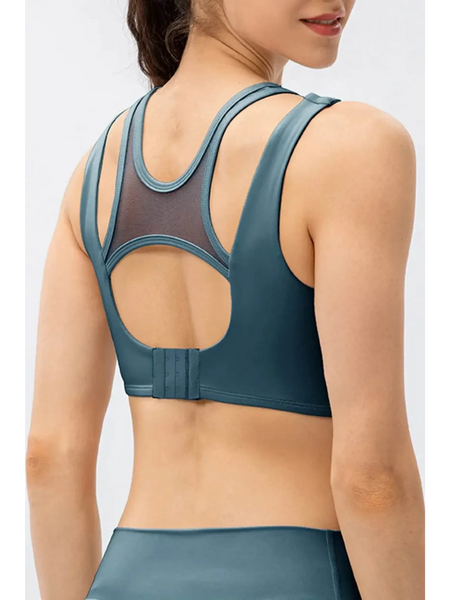 Babe Beachwear active tank chic summer exercise crop top in blue with mesh back and secure clasp