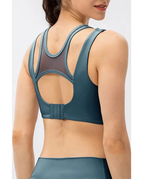 Babe Beachwear active tank chic summer exercise crop top in blue with mesh back and secure clasp