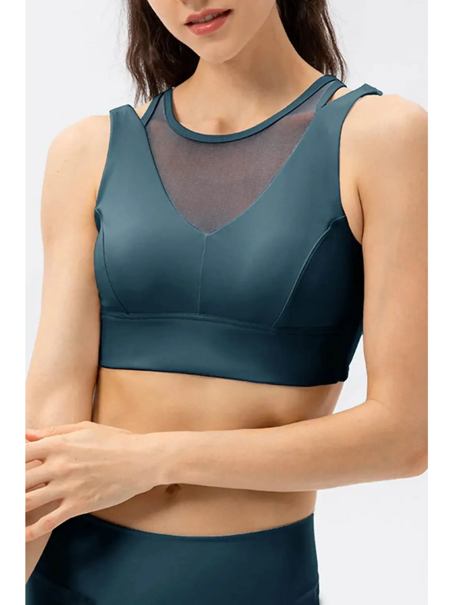 Babe Beachwear chic summer exercise crop top in teal active tank with mesh detail