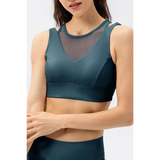 Babe Beachwear chic summer exercise crop top in teal active tank with mesh detail
