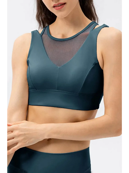 Babe Beachwear chic summer exercise crop top in teal active tank with mesh detail
