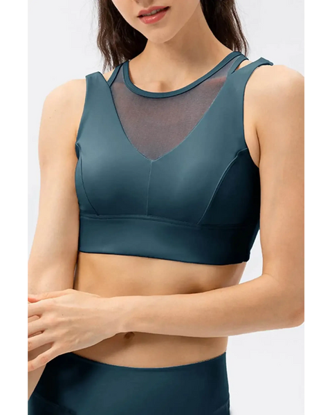 Babe Beachwear chic summer exercise crop top in teal active tank with mesh detail