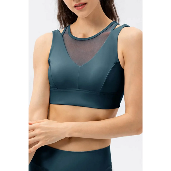 Babe Beachwear chic summer exercise crop top in teal active tank with mesh detail