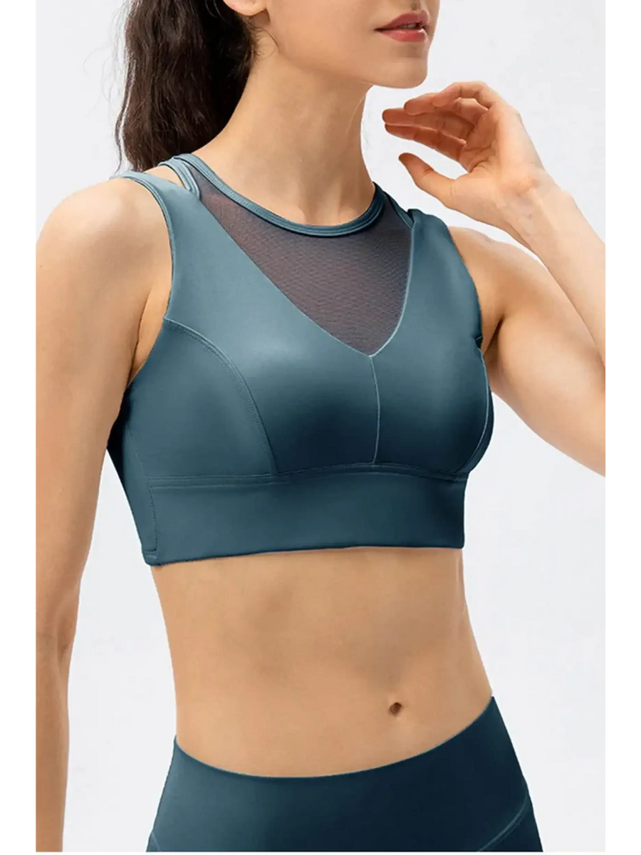 Babe Beachwear active tank in blue with mesh detail chic summer exercise crop top