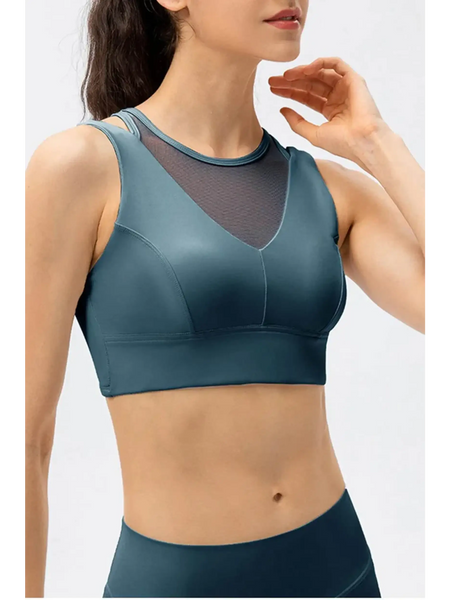 Babe Beachwear active tank in blue with mesh detail chic summer exercise crop top