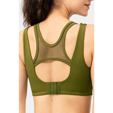 Babe Beachwear olive green active tank with mesh back and hook closure chic summer exercise crop top