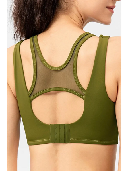 Babe Beachwear olive green active tank with mesh back and hook closure chic summer exercise crop top