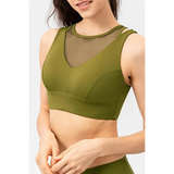 Babe Beachwear chic summer exercise crop top active tank in olive green with mesh detail